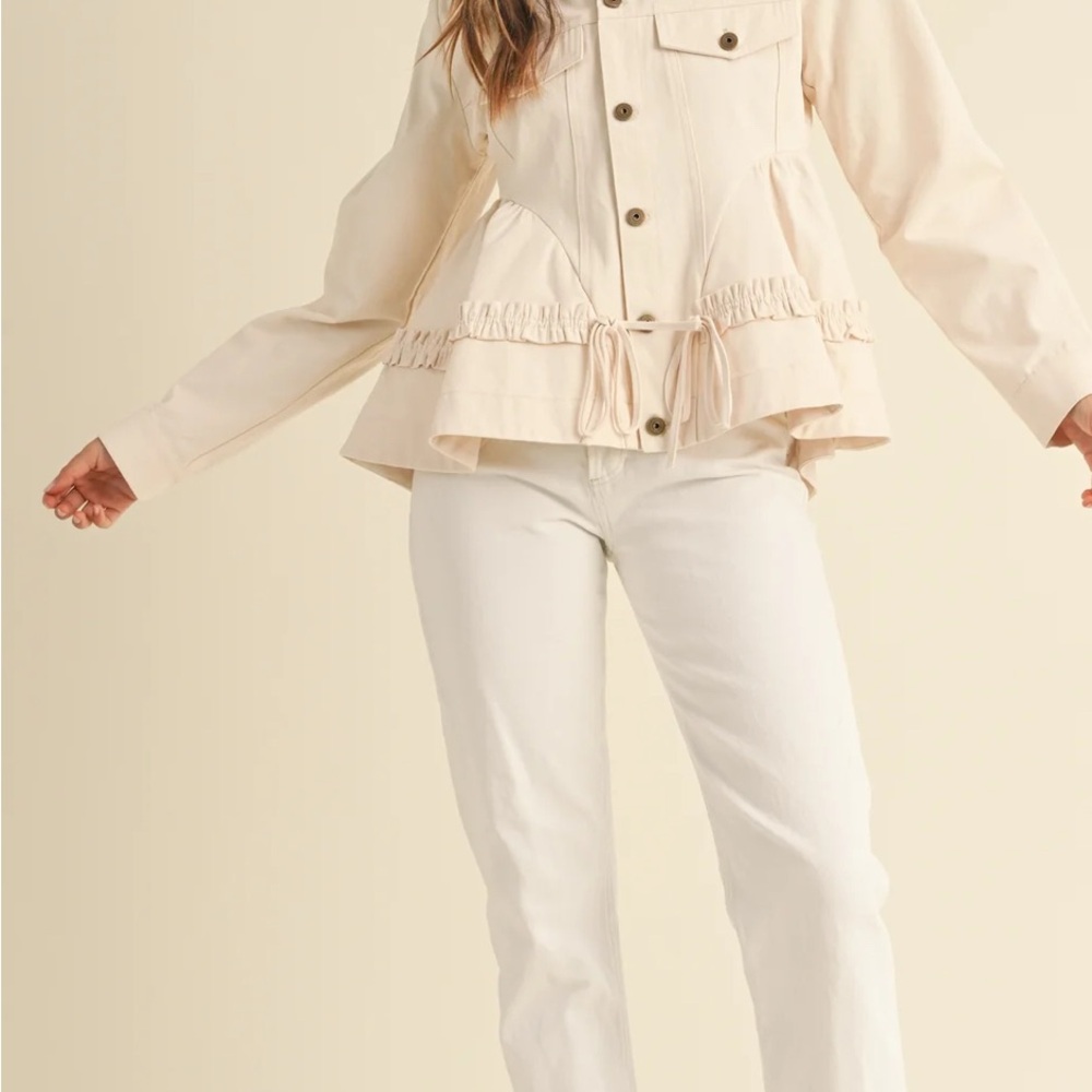 Utility Ruffle Drawstring Jacket - Cream - Picture 6 of 6